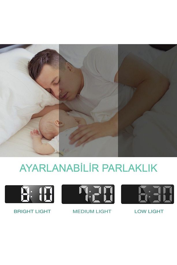 LED ayna dijital masa saati, elektronik çalar saat, takvim termometre, parlaklık, erteleme fonksiyon - 5