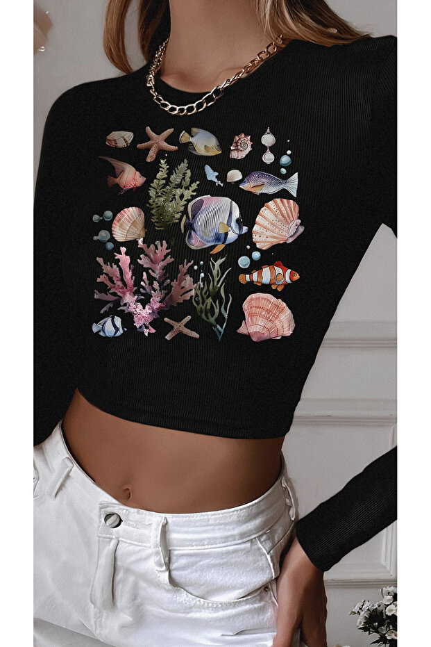 Black Limited Edition Series - Organic Cotton Crop Blouse, Long Sleeve