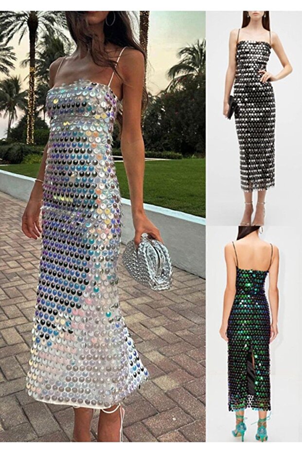 Tasarım payet pullu elbise - 4