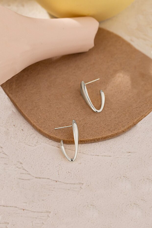 Kulağı Saran Rodyum Küpe - 1