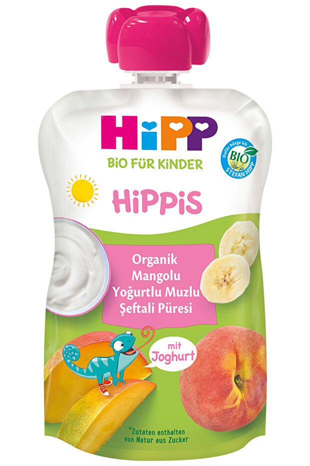 HİPP ORGANİK MANGOLU YOĞURTLU MUZLU ŞEFTALİ PÜRESİ EK GIDA 100G