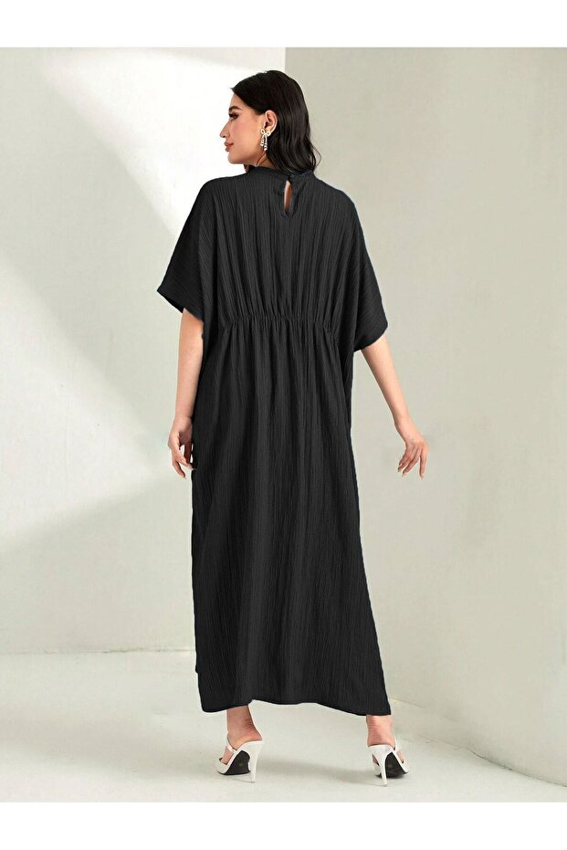 Siyah Yarasa Kollu Modest Elbise - 2