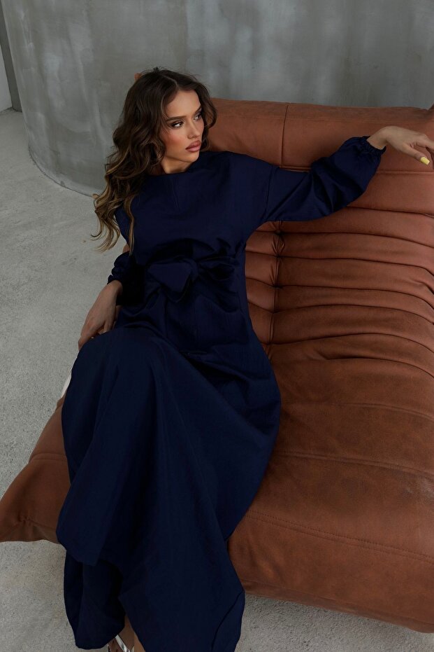 Rochie de damă bleumarin cu curea - 6