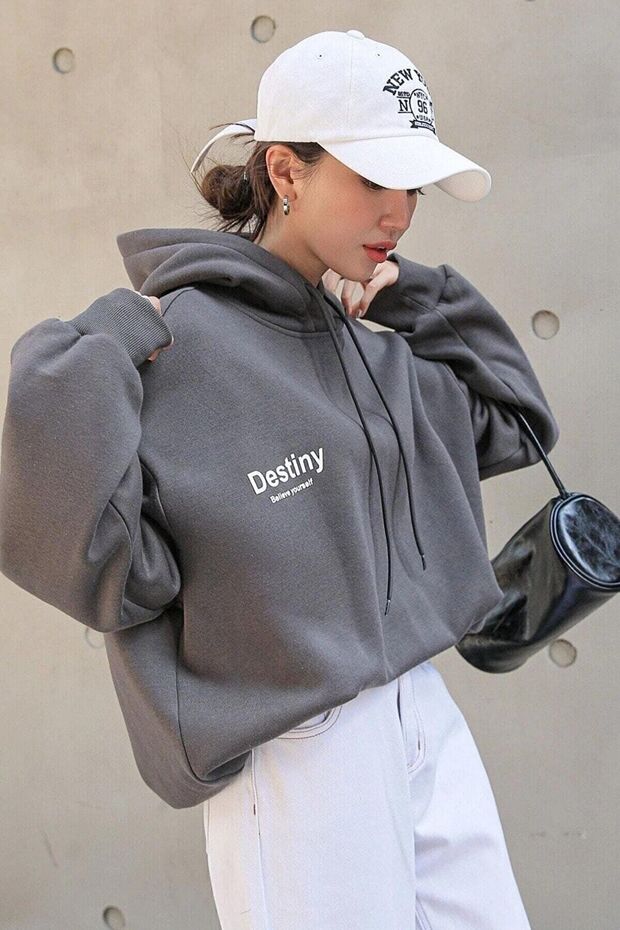 3 Iplik Destıny Füme Tasarım Baskılı Sweatshirt Füme - 3
