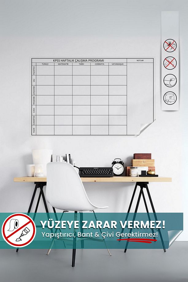 Kpss Çalışma Çizelgesi Planlayıcı - Not Belge Tutucu Özellikli, Yapışkansız Tutunan Akıllı Kağıt - 1