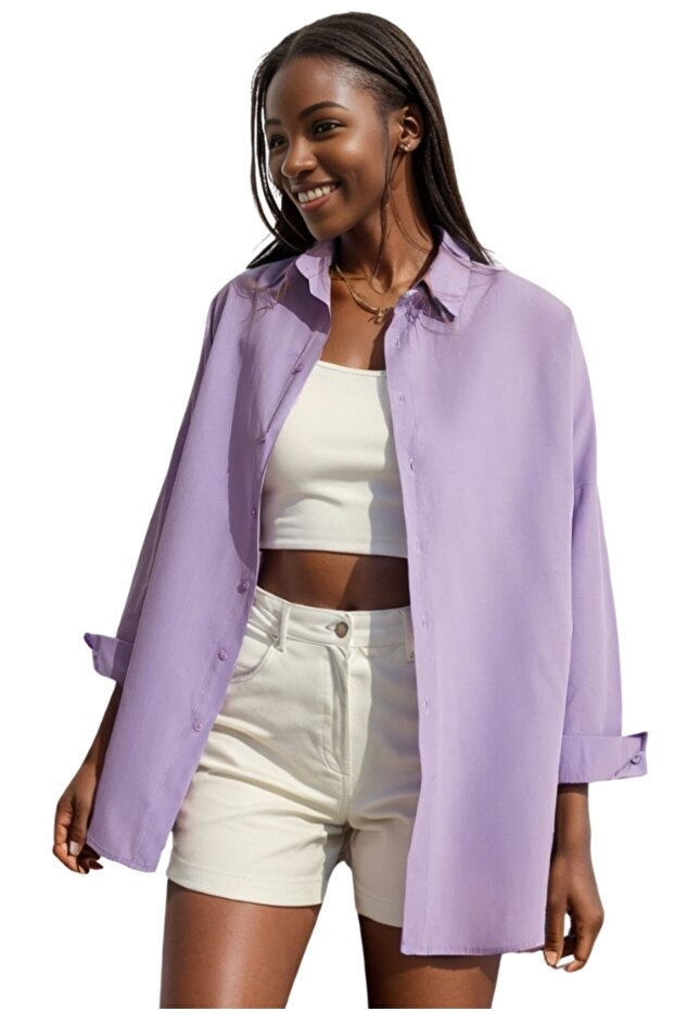 Women's Lilac Oversize Long Sleeve Basic Shirt