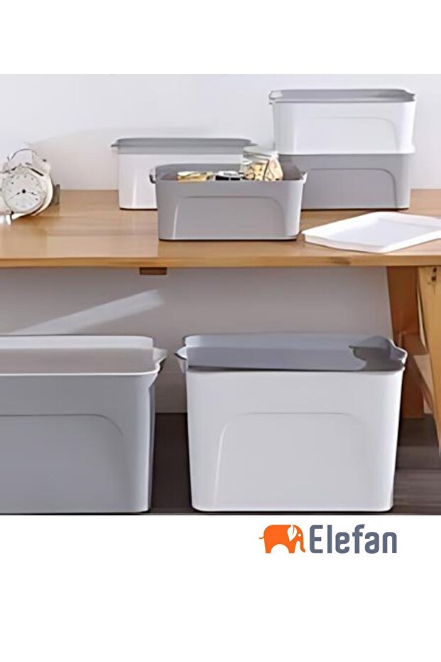 3'lü Organizer İstiflenebilir Kapaklı Çok Amaçlı Saklama Kutusu Seti-Soft - 6