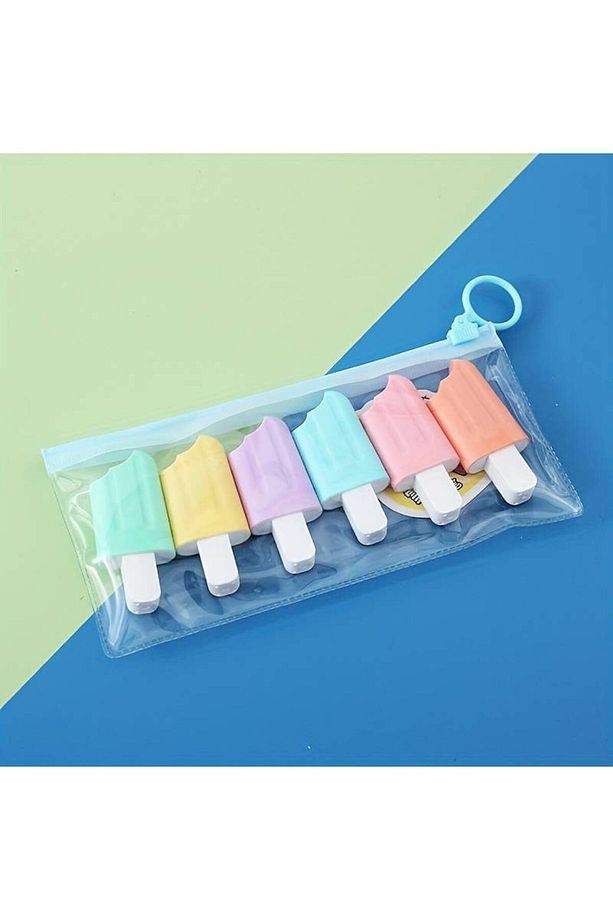 6 Renk Mini Dondurma Fosforlu Kalem Seti - Okula Dönüş, Sevimli Okul Hediyesi (6 Renkli Highlighter) - 7