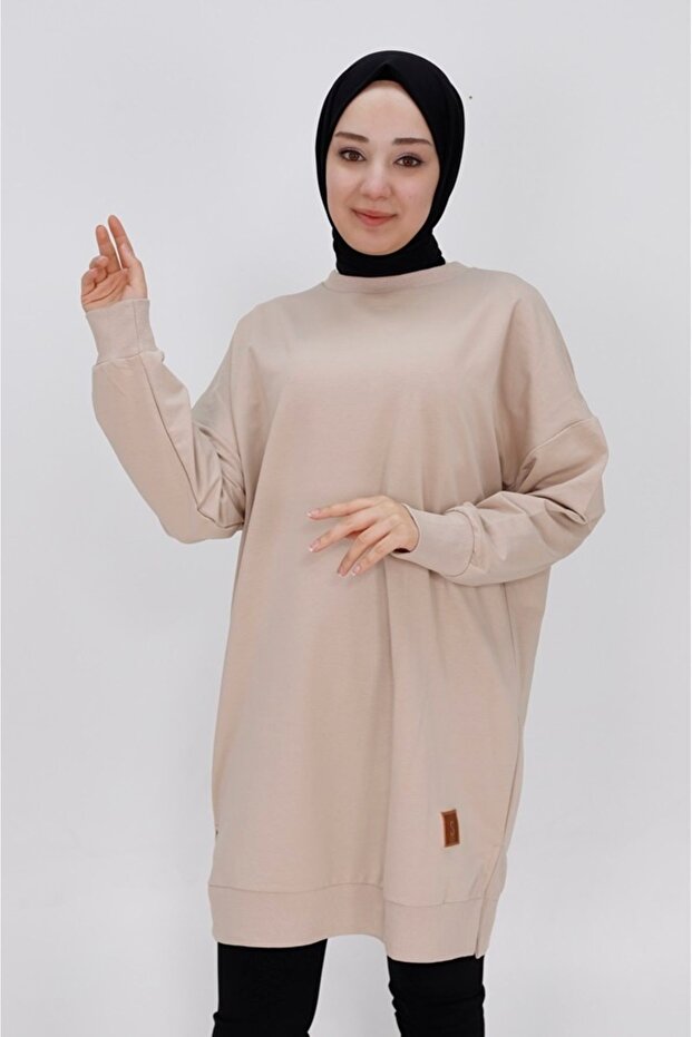 İki İp Kumaş Basic Tunik Sweatshirt - 1