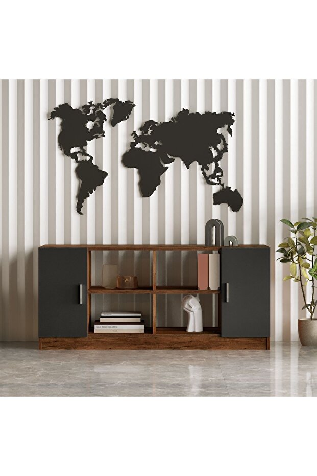 Verona F Ofis Kapaklı Kitaplık Dolap Dosya Dolabı Barok- Antrasit Gri - 1