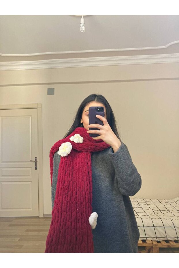 El Örgüsü Puffy Atkı Şal Çiçekli - 1