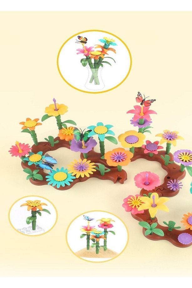 52 Parça Bahçe Çiçek Yapım Seti Yapı Blokları Yapboz Bul Tak Puzzle Eğitici Oyuncak Çiçek Bahçesi - 5