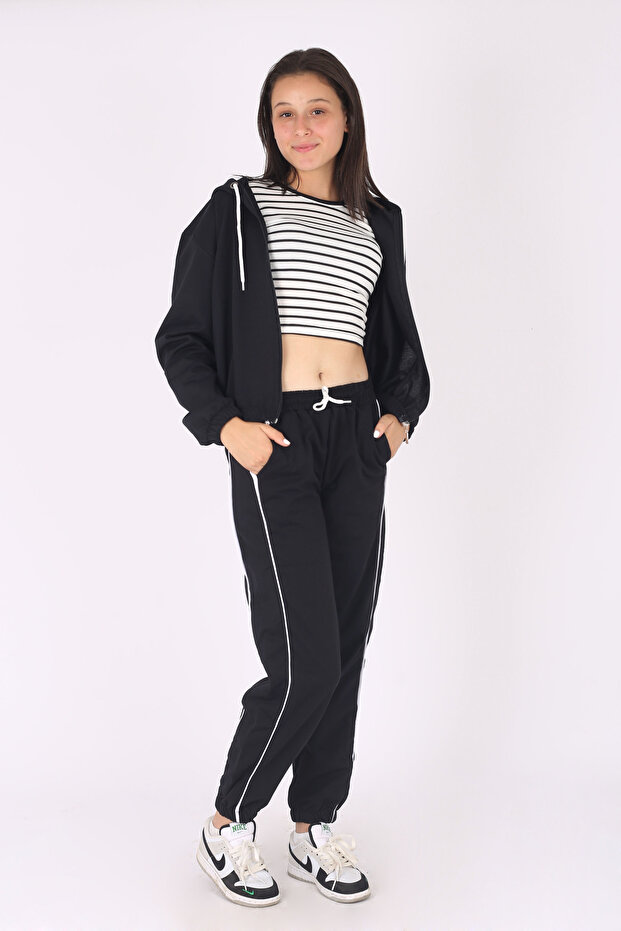 3-Piece Hooded Crop Jacket&Crop T-Shirt&Sweatpants for Girls