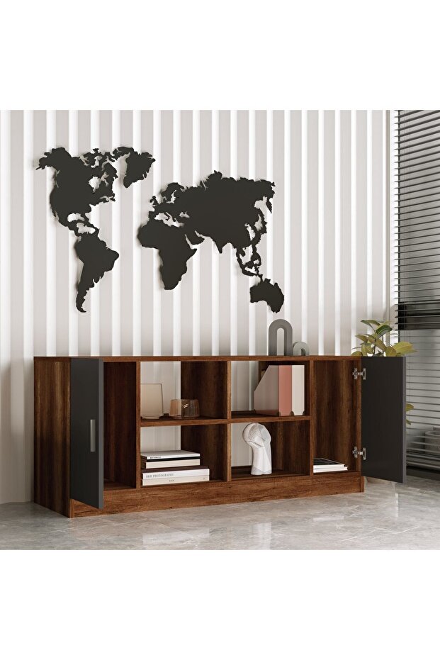 Verona F Ofis Kapaklı Kitaplık Dolap Dosya Dolabı Barok- Antrasit Gri - 5