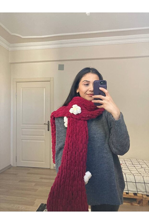 El Örgüsü Puffy Atkı Şal Çiçekli - 2