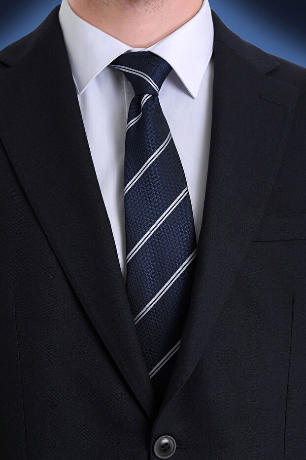 Lacivert Çizgili Kravat - 2