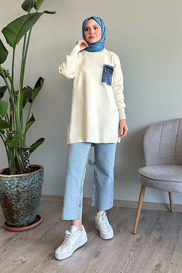 Kot Cepli Ekru Triko Tunik - 5
