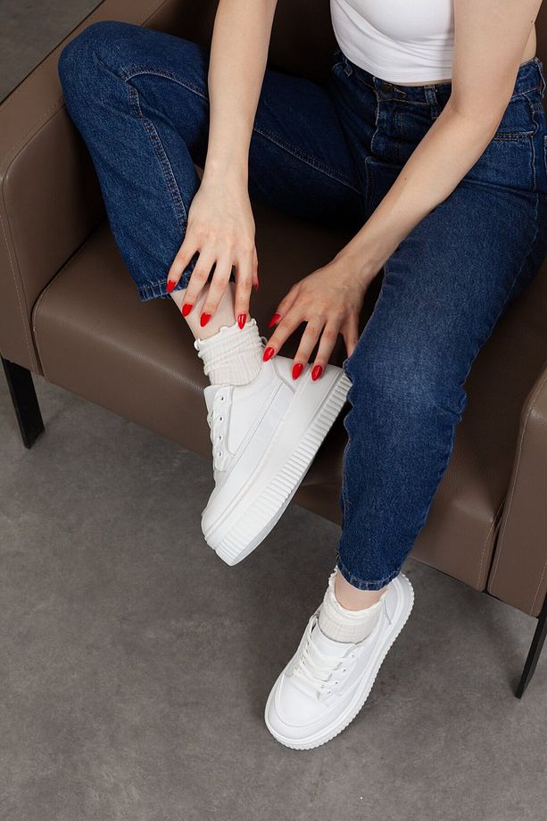Kadın Yüksek Taban Beyaz Sneaker - 3