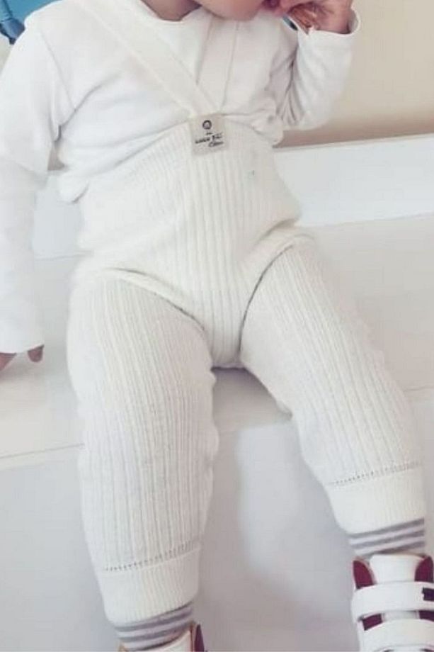 Unisex Bebek 4 Mevsim Ayarlanabilir Çapraz Askılı Esnek Triko Tayt 3-24 Ay-ekru - 3
