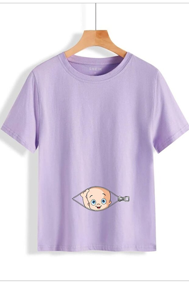 Fermuar Bebek Baskılı Oversize Hamile Tişört - 1