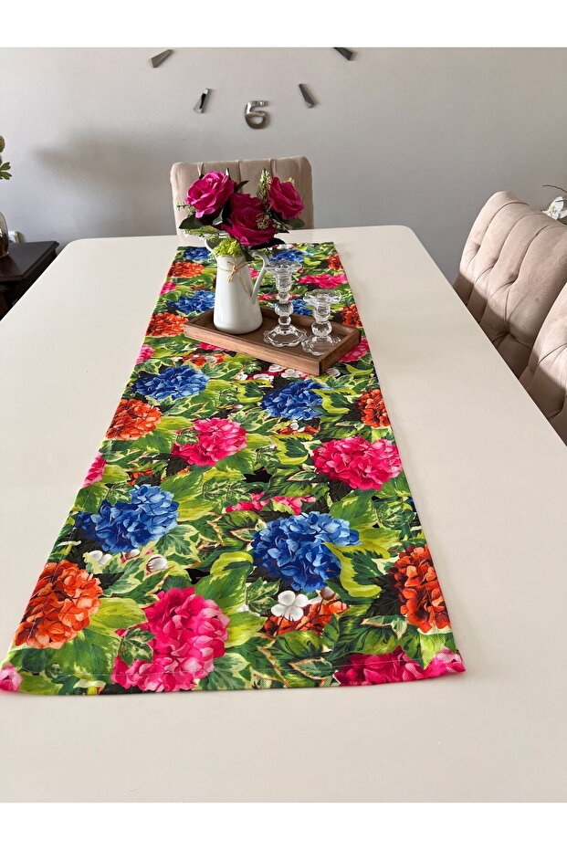 عداء منقوش بالزهور الوردية - شرفة حديقة مع طاولة مستطيلة - 2