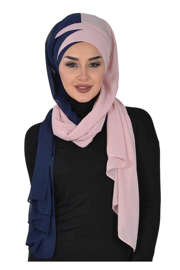 Cross Stitch Double Color Practical Chiffon Shawl,Cps-84,Dark Blue - Powder,Cps-84,Dark Blue - Powder