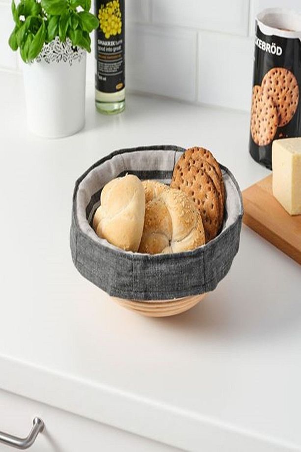 Jasnıng Kumaş Kaplı Hasır Ekmek Sepeti Rattan 22 Cm - 6