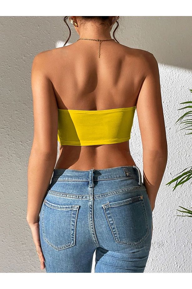 Straplez Sarı Crop Büstiyer - 2