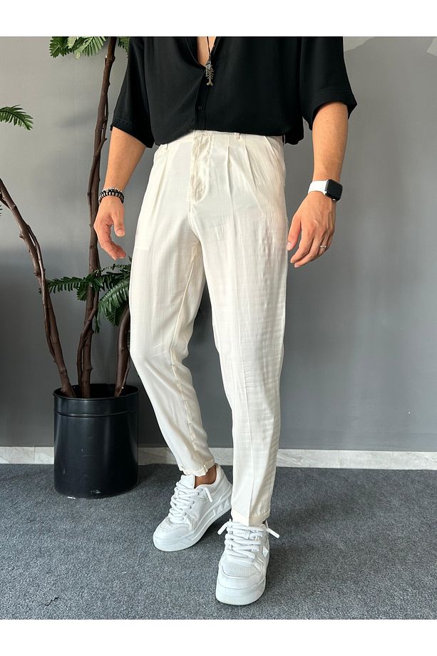 Basic Kumaş Krem Pantolon - 3
