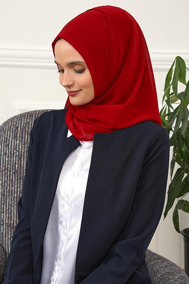 شال شيفون عملي يمكن ارتداؤه بدون إبر، أحمر، PS-11