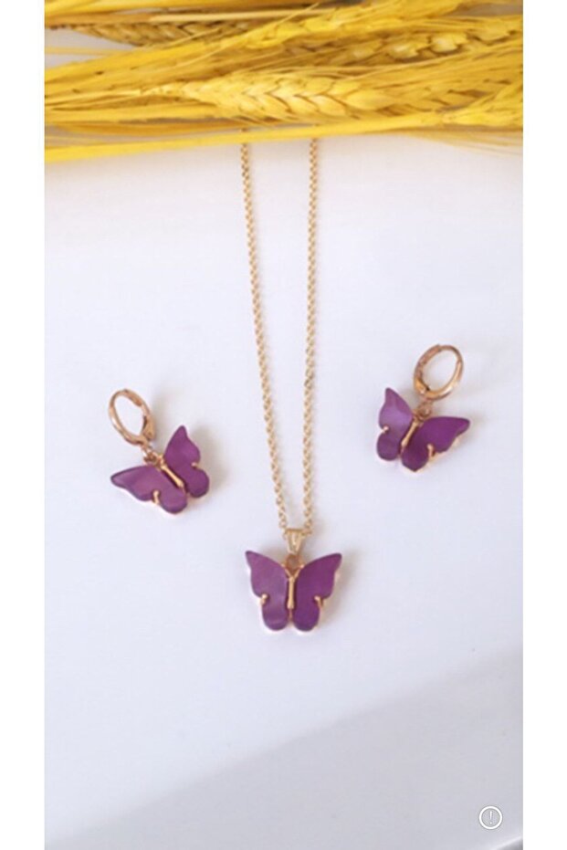 Women's Lilac Butterfly Necklace Earrings