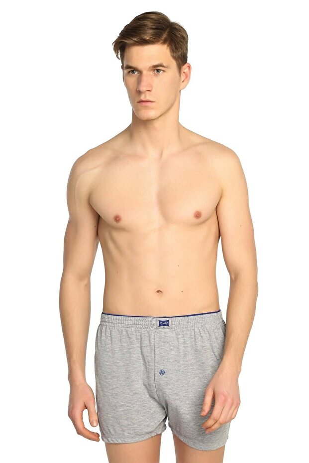 Men's Gray Combed Cotton Buttoned Boxer