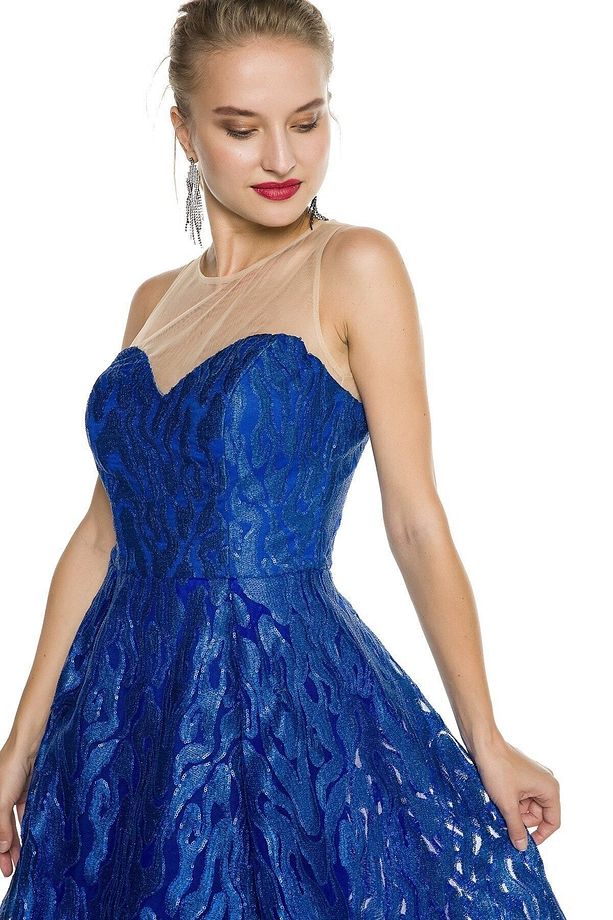 Saks Transparan Kısa Abiye Elbise - 4