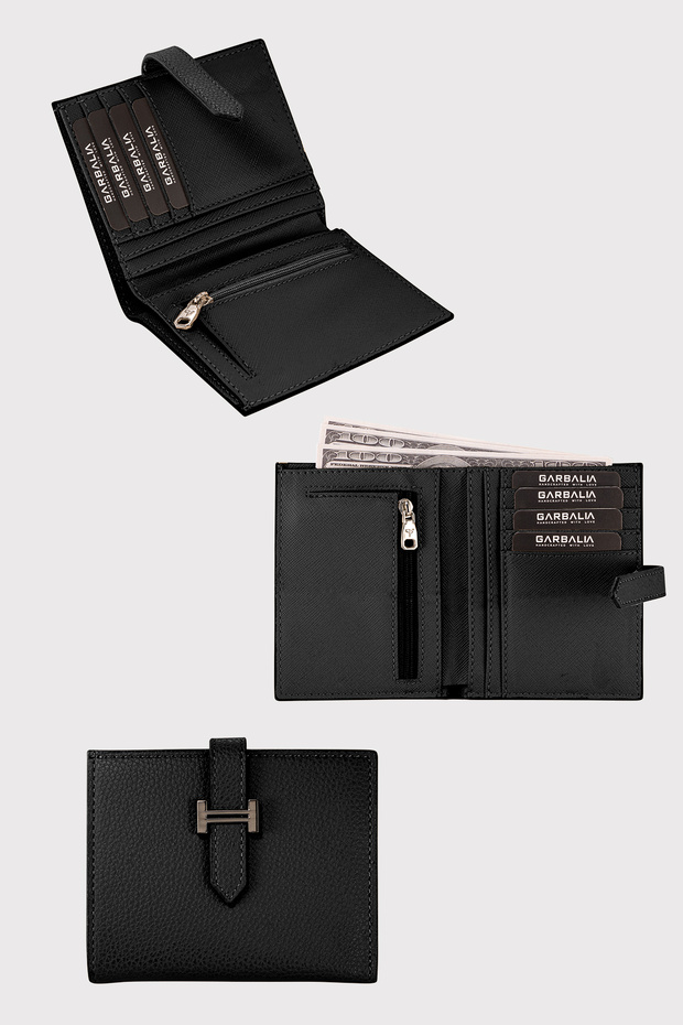 Helsinki Black Women's Card Holder Wallet with External Belt Closure and Coin Compartment