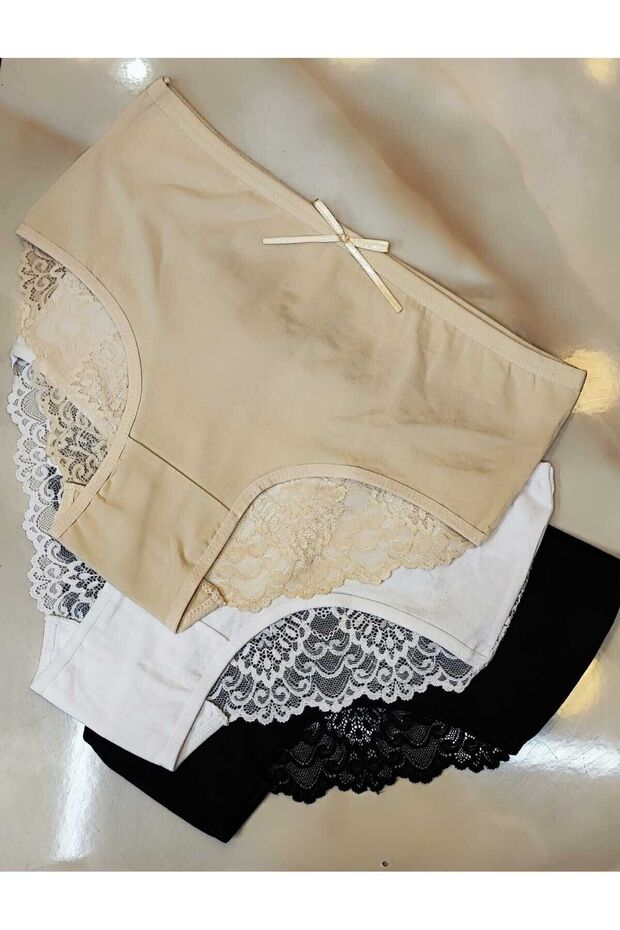 Lace High Waist Women's Panties Black White Skin 3-Pack