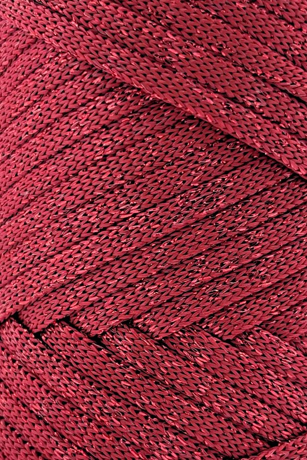 Premium Simli Ribbon Polyester İp 200 gr Makrome Simli İp Supla İpi Ve Çanta İpi Simli Koyu Kırmızı - 2