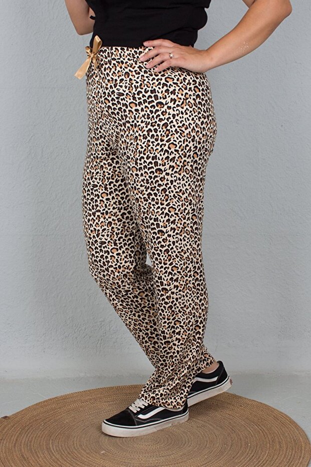 Soft Cotton Large Size Leopard Patterned Pajama Bottoms - 4