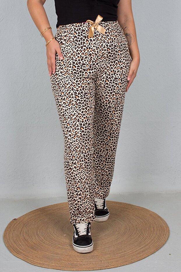Soft Cotton Large Size Leopard Patterned Pajama Bottoms - 2