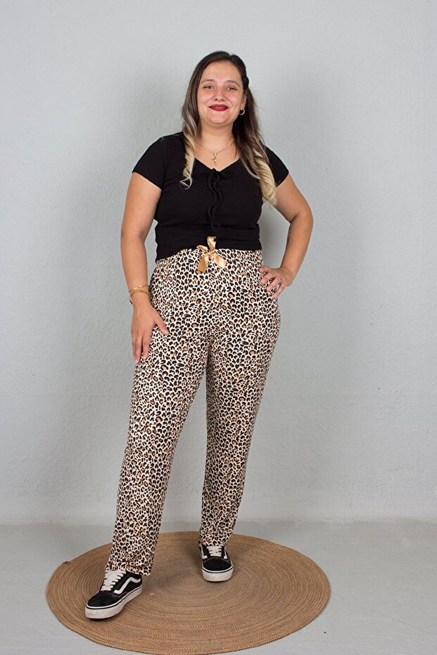 Soft Cotton Large Size Leopard Patterned Pajama Bottoms - 5