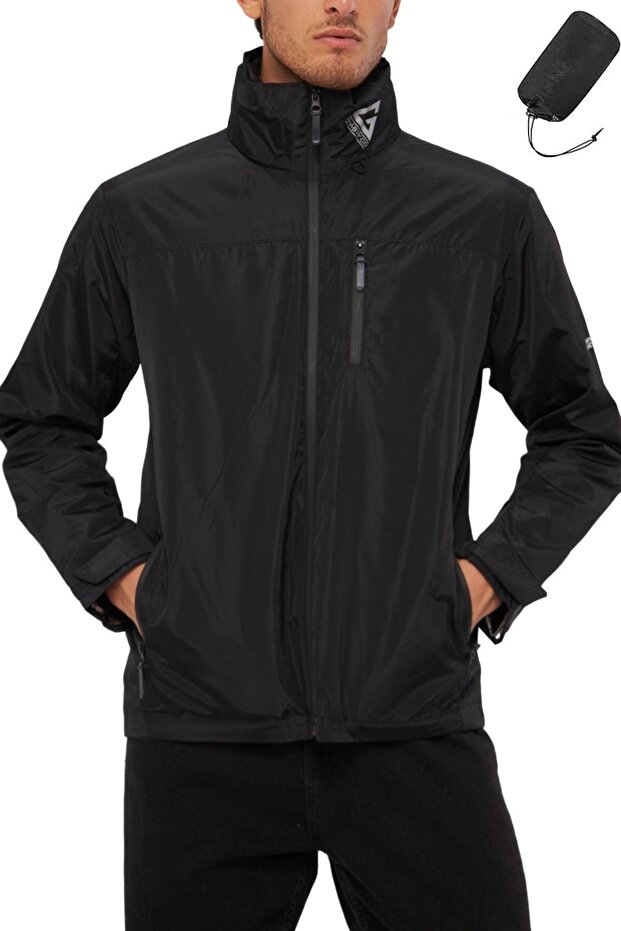 Ghassy Co. Men's Individual 3D Lined Hooded Windbreaker Raincoat with Hidden Portable Bag