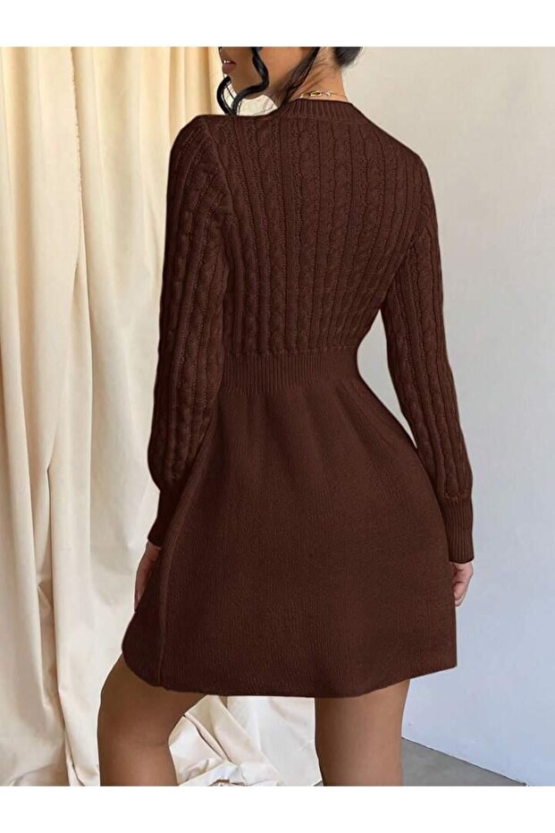 SAÇ ÖRGÜLÜ TRİKO ELBİSE - 3