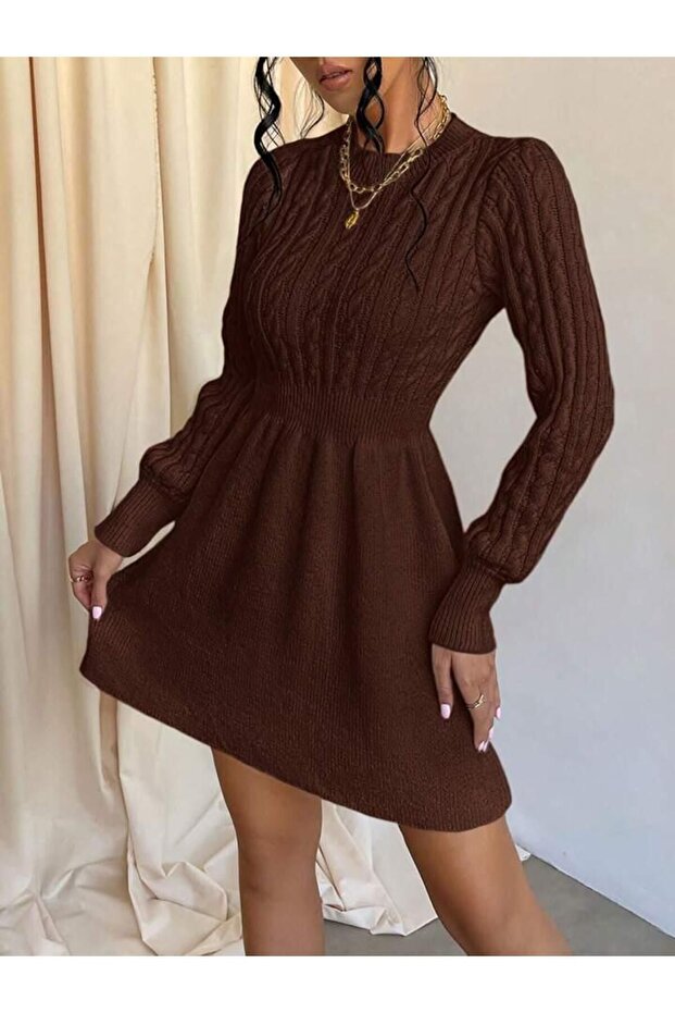 SAÇ ÖRGÜLÜ TRİKO ELBİSE - 1