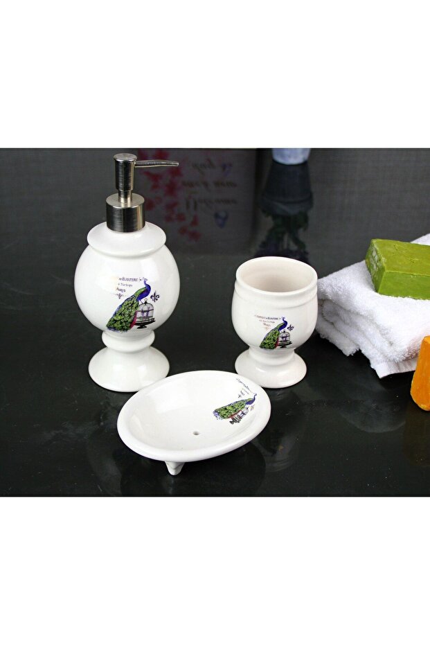 3 PIECES BATHROOM SET PEACOCK