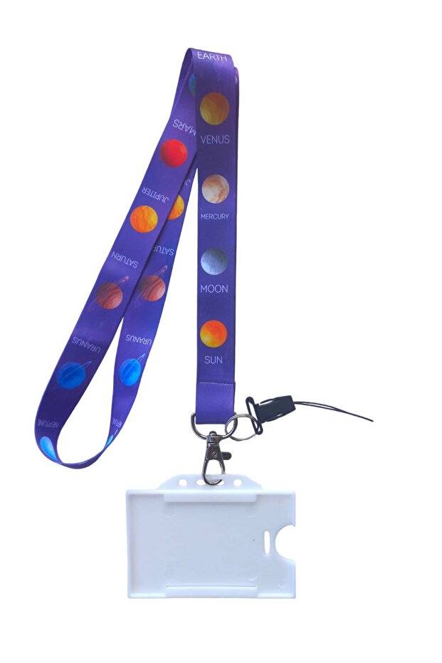Planets Purple Card Strap Lanyard, Collar Strap Lanyard, Phone Strap and White Plastic Horizontal Card Holder