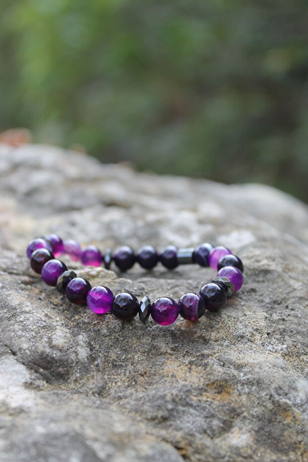 Agate Natural Stone Lilac Evil Eye Bracelet