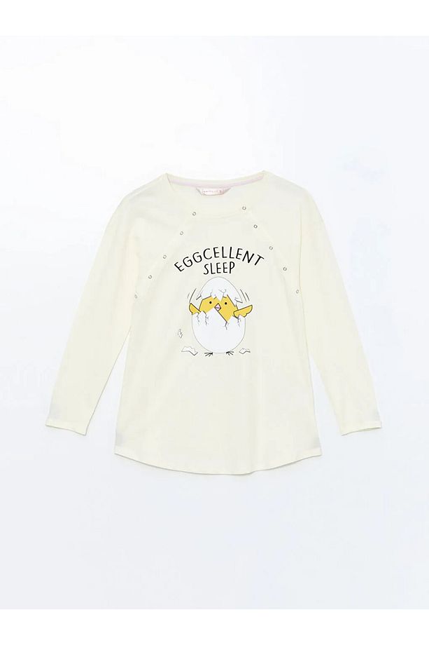 LCW DREAM Bisiklet Yaka Baskılı Hamile Pijama Takımı - 2