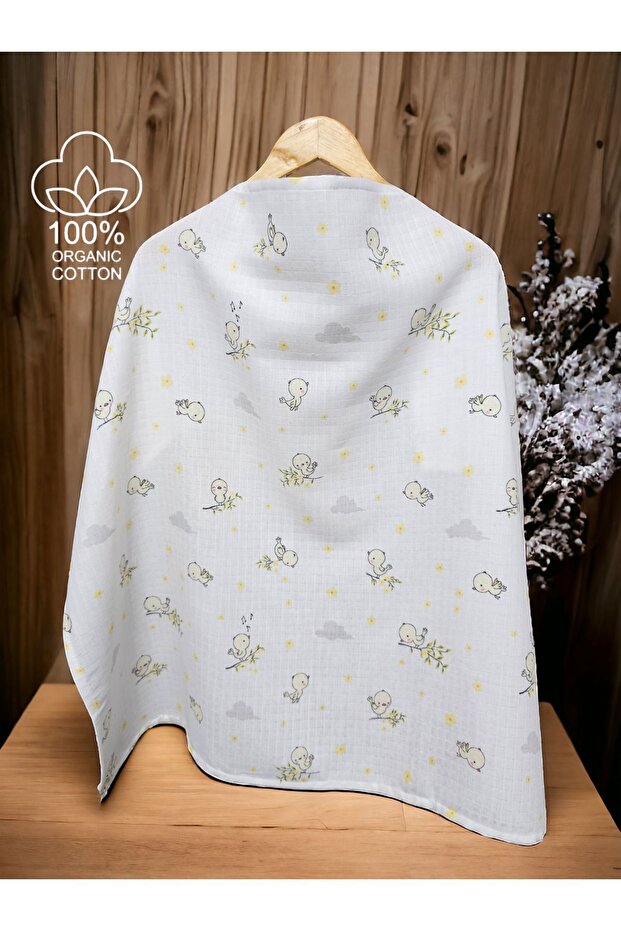 Muslin Yellow Birds Underwire Nursing Cover 100X85 cm Breastfeeding Apron