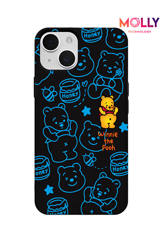 Black Winnie Pattern Silicone Case for iPhone 15 - 1