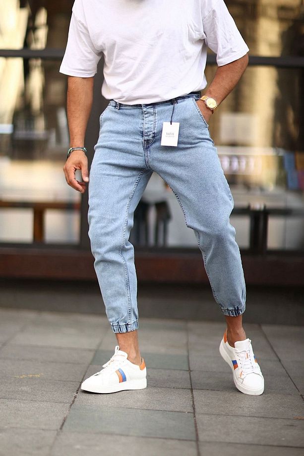 Jogger Paça Lastikli Bol Kalıp Kot Pantolon - 1