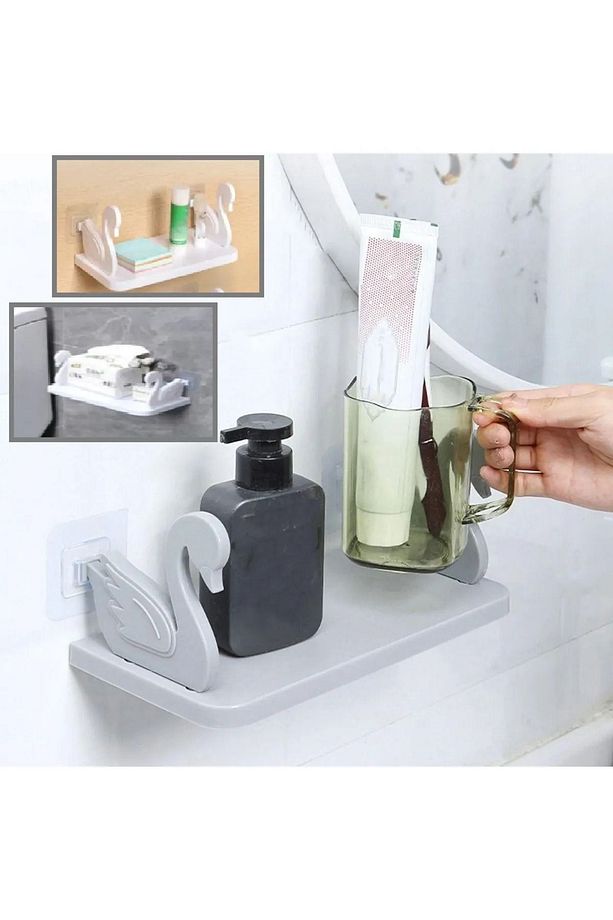 Kendinden Yapışkanlı Raf Mutfak Banyo Oda Masa Rafı Pratik Organizer Kuğu Tasarımlı - 6